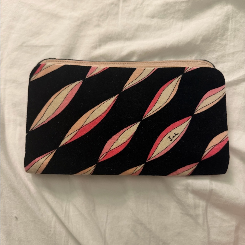 Vintage Emilio Pucci Velvet Clutch/Wallet Pink Ribbon Design